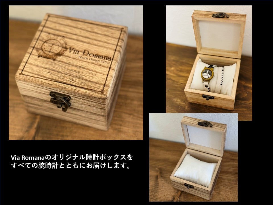 手作り腕時計 Via Aurelia（黒ねこホワイト文字盤&イタリア牛革